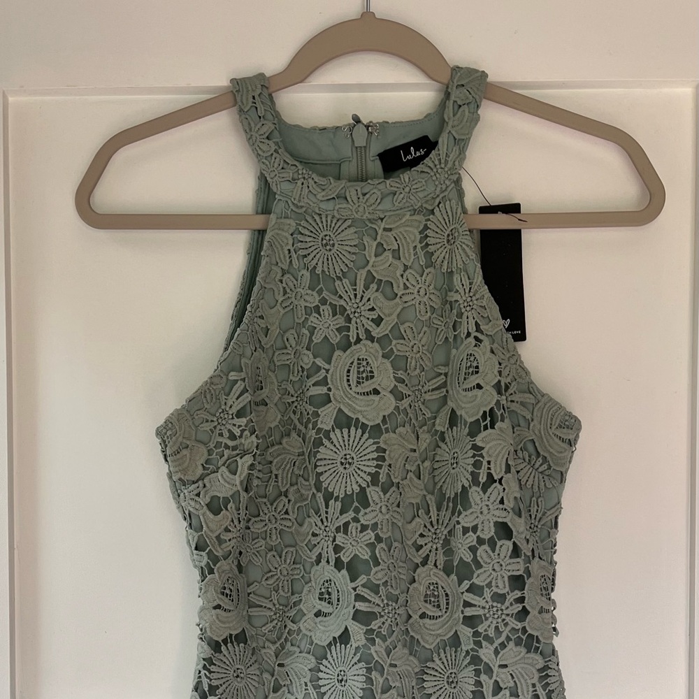 Lulu's Floral Lace Mini Dress in Gray